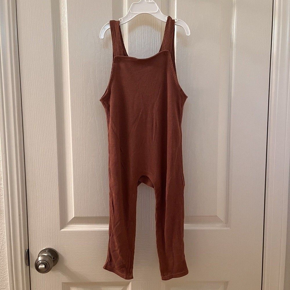 Angel Dear Pecan Brown Waffle Knit Thermal Overalls Boys Size 18-24 Months NWT